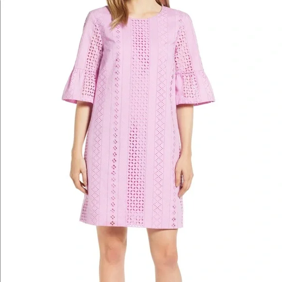 j crew purple eyelet dress J CREW Lucille Ultra Violet Purple Cotton Eyelet Cotton Pockets Sheath Dress 4